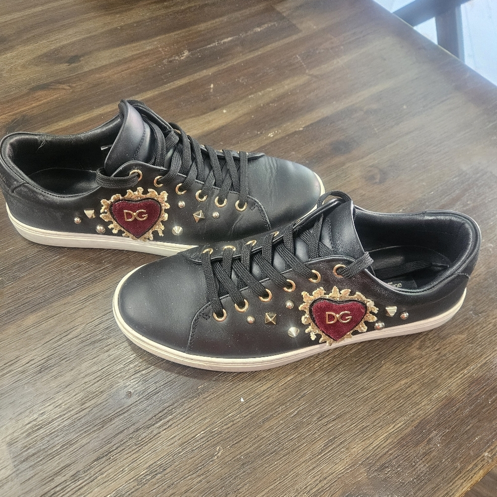 Dolce & Gabbana Sacred Heart Sneakers Made With Black Calf Leather. WM Sz 9.